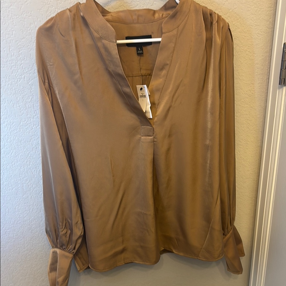 Banana Republic Brown Blouse with Mandarin Collar and Long Sleeves